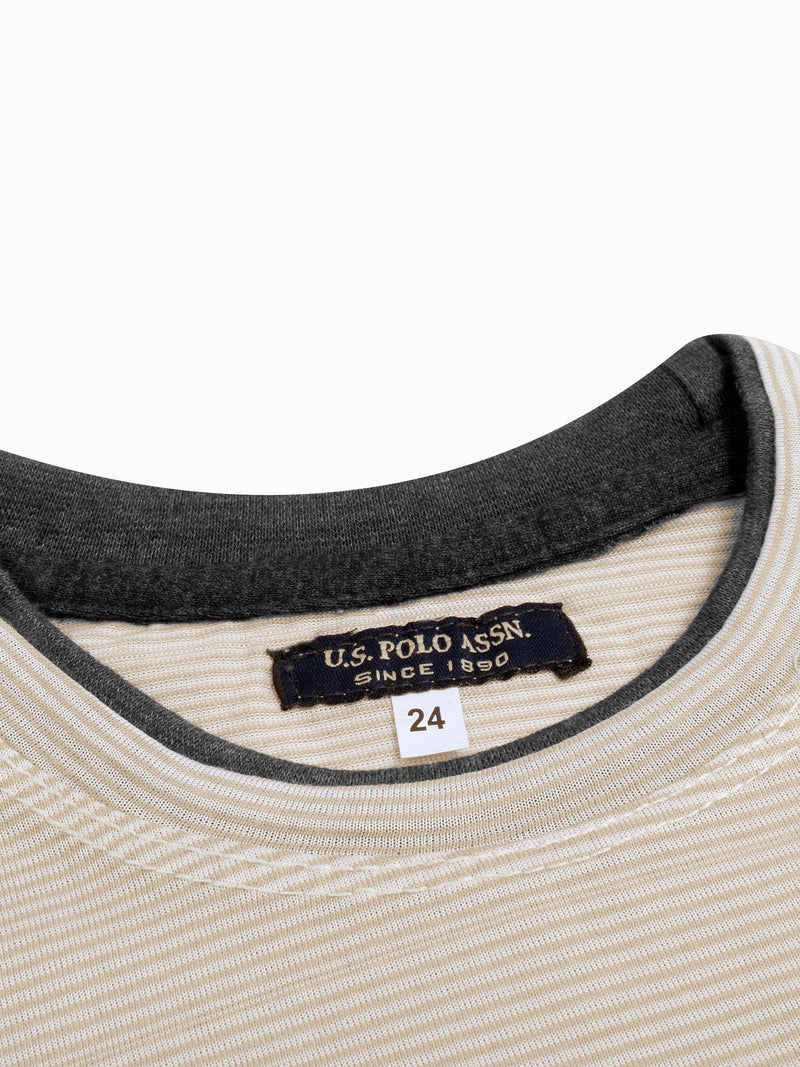 US POLO ASSN Single Jersey Long Sleeve Tee Shirt For Kids-Skin Lining & Charcoal-LOC