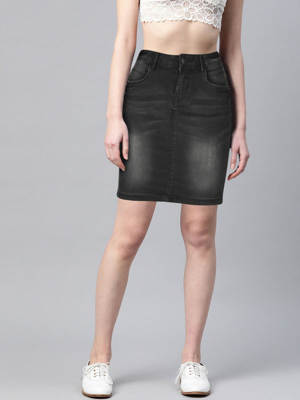 Camaieu Denim Skirt For Girls-Black Faded-LOC#WJ02