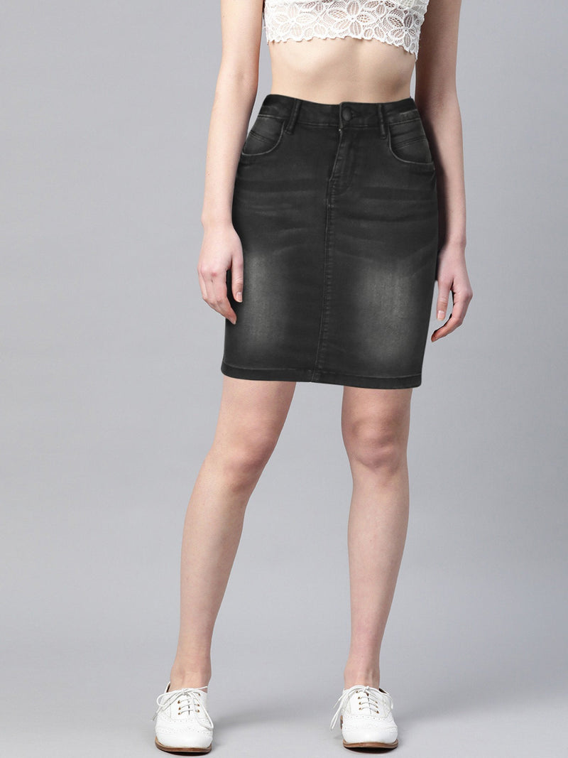 Camaieu Denim Skirt For Girls-Black Faded-LOC