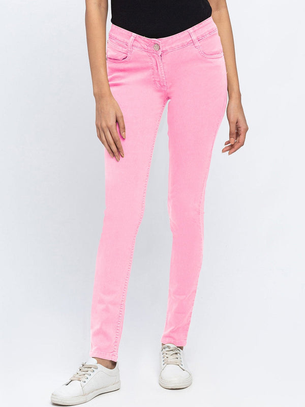 Charlis Togle Slim Fit Cotton Denim For Ladies-Light Pink-LOC#0W04