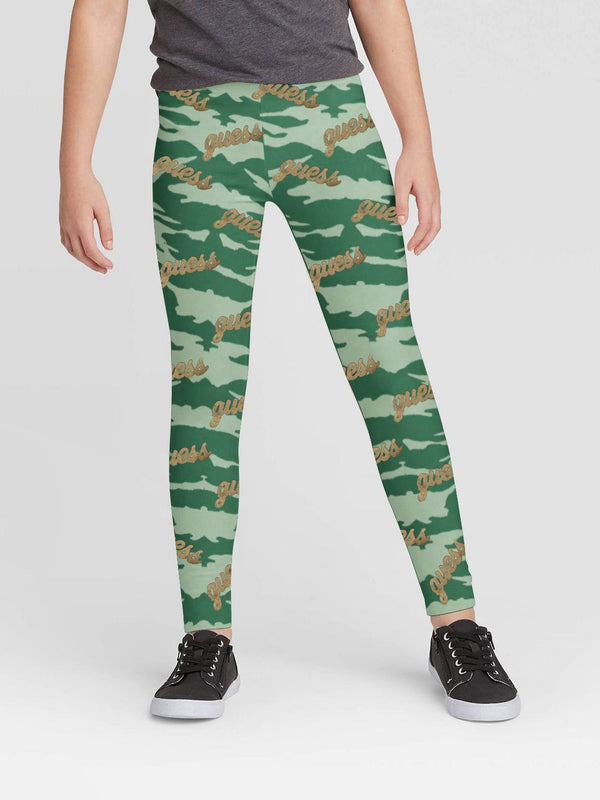 Guess Stylish Legging For Girls-Green Camouflage Allover Print-LOC#0K55