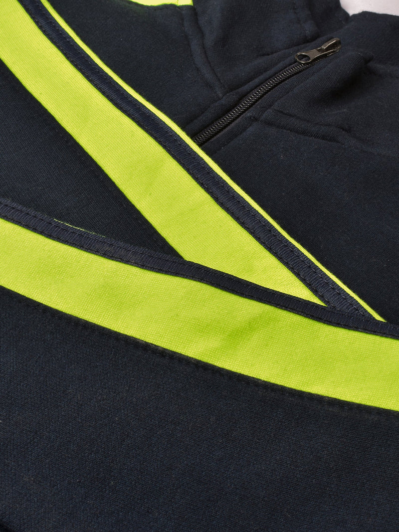 Louis Vicaci Fleece Zipper Tracksuit For Ladies-Navy with Lime Green Stripe-LOC