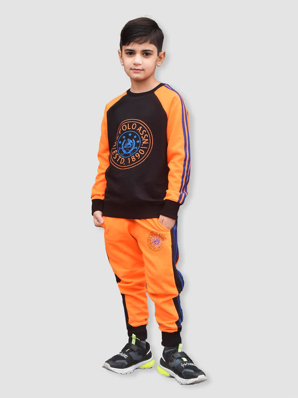 U.S Polo Assn Fleece Tracksuit For Kids-Orange-RT1519 LOC#0K26