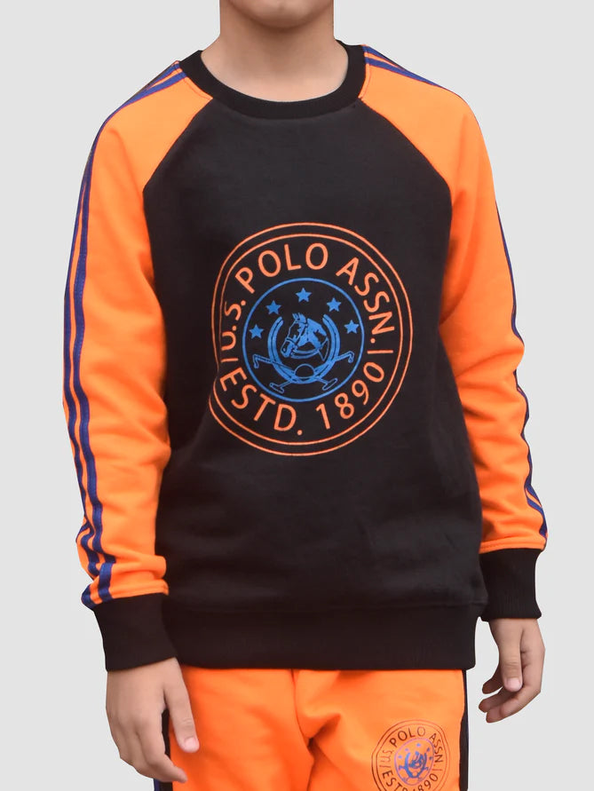 U.S Polo Assn Fleece Tracksuit For Kids-Orange-RT1519 LOC