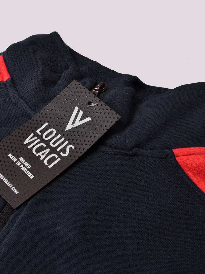Louis Vicaci Fleece Zipper Tracksuit For Ladies-Navy with Red Stripe-LOC