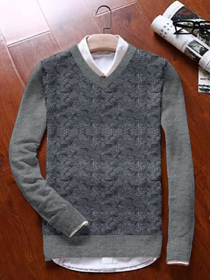 Louis Vicaci Full Sleeve Wool Sweater For Men-Grey Melange with Navy-LOC