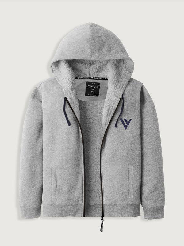Louis Vicaci Fur Zipper Hoodie For Men-Grey Melange-LOC#0H05