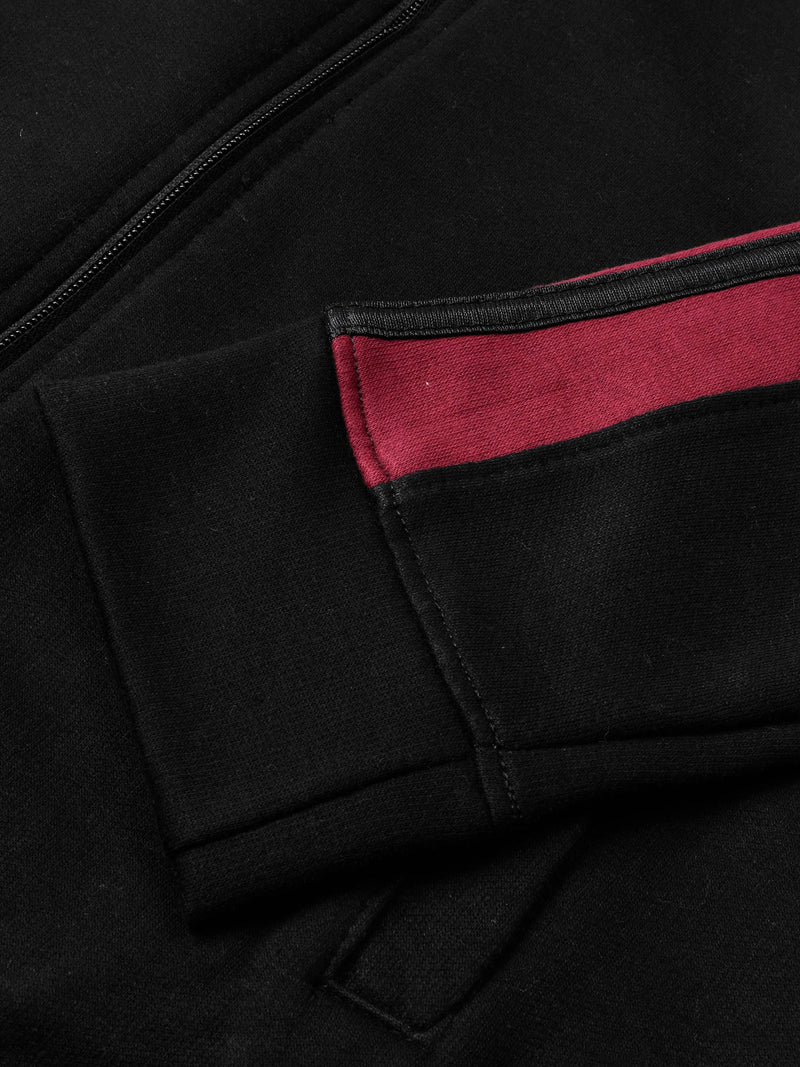 Louis Vicaci Fleece Zipper Tracksuit For Ladies-Black with Maroon Stripe-LOC