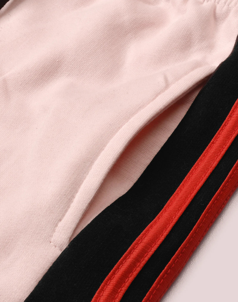 Louis Vicaci Fleece Zipper Tracksuit For Ladies-Light Pink with Black Stripe-LOC