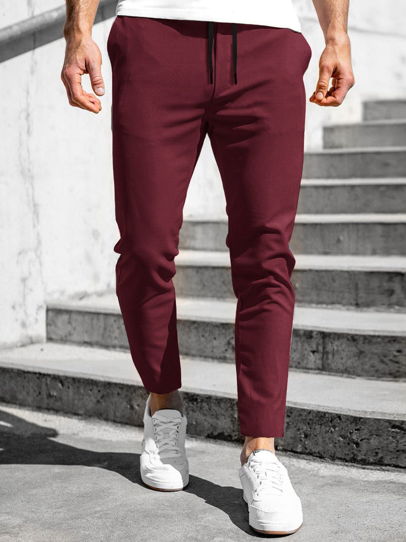 Louis Vicaci Slim Fit Lycra Trouser Pent For Men-Dark Maroon With Lining-LOC
