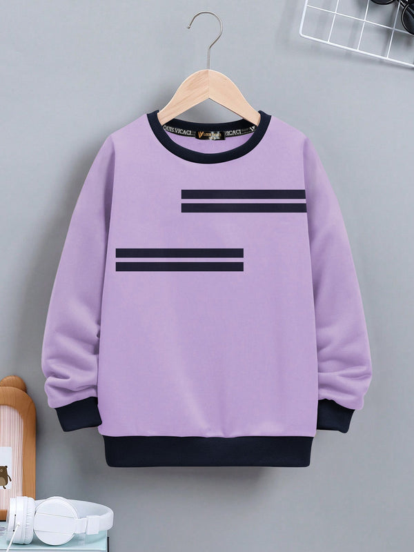 Louis Vicaci Fleece Sweatshirt For Kids-Light Purple with Navy Stripe-LOC#0K36