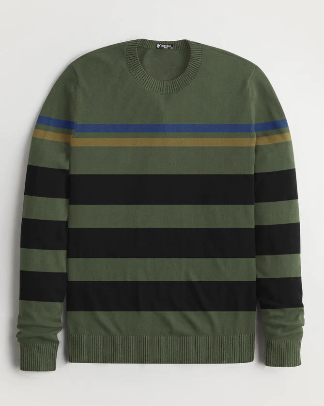 Louis Vicaci Full Sleeve Sweater For Men-Green with Stripe-LOC