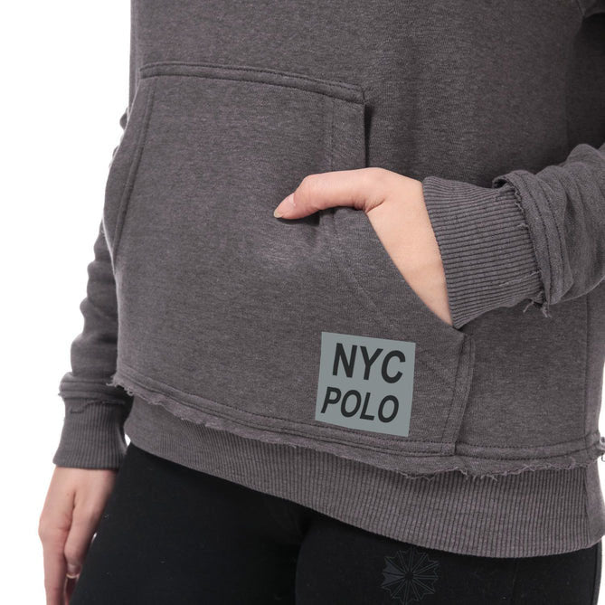NYC Polo Fleece Cowl Neck Hoodie For Ladies-Light Brown-LOC
