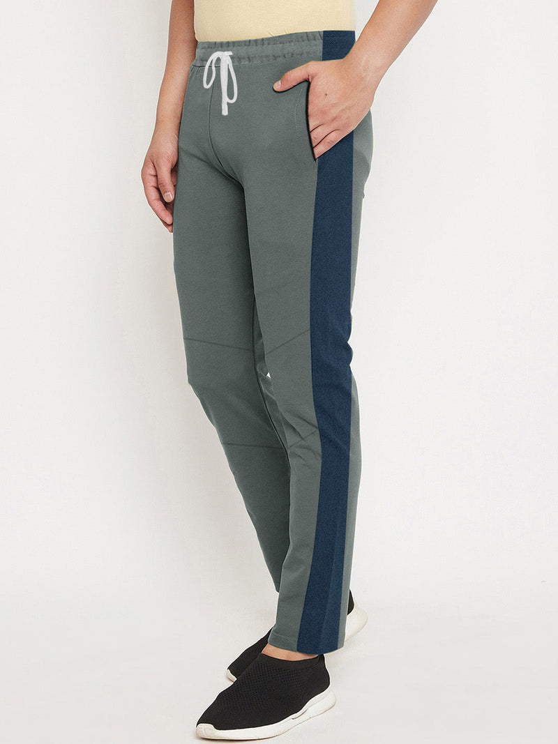 Summer Single Jersey Slim Fit Trouser For Men-Slate Grey With Navy Melange Stripes-RT2105