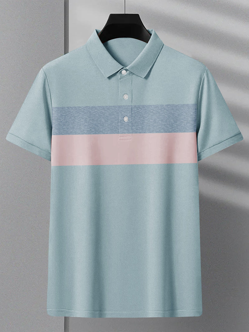 Summer P.Q Polo Shirt For Men-Sky Blue with Navy & Pink Stripes-LOC0056