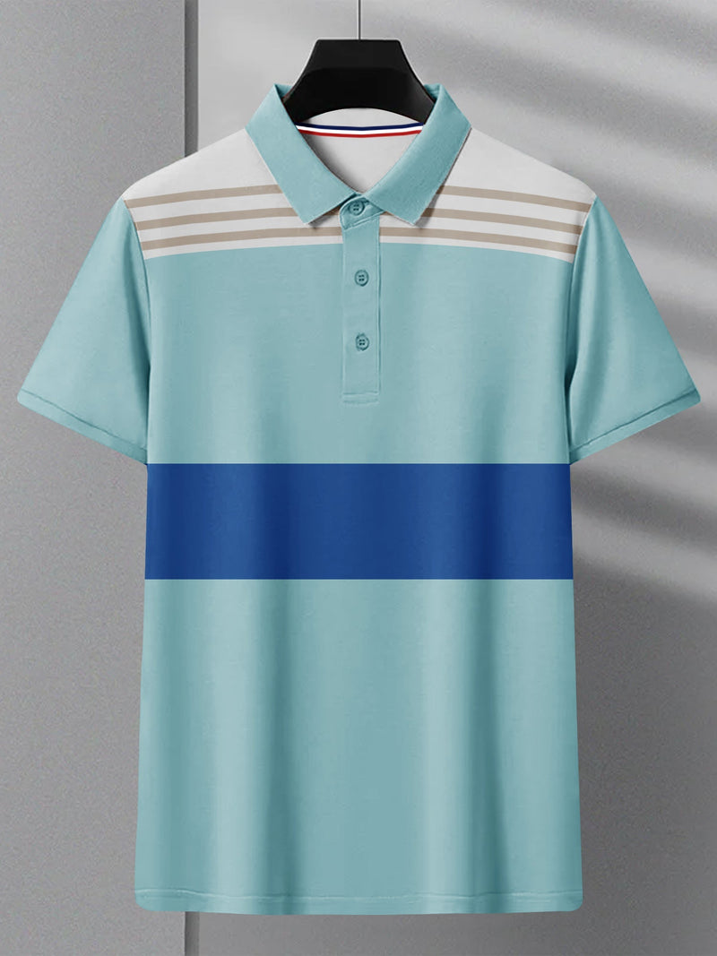 Summer P.Q Polo Shirt For Men-Sky With Blue & White Stripes-LOC0063