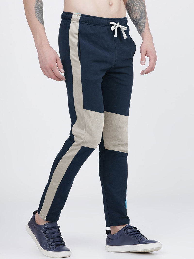 Summer Single Jersey Slim Fit Trouser For Men-Navy With Skin Pannel-RT2093