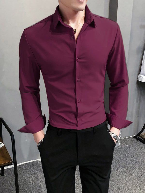 Louis Vicaci Super Stretchy Slim Fit Lycra Casual Shirt For Men-Magenta-LOC#0LYH032