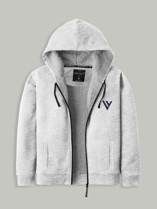 Louis Vicaci Fur Zipper Hoodie For Men-Off White Melange-LOC#0H10