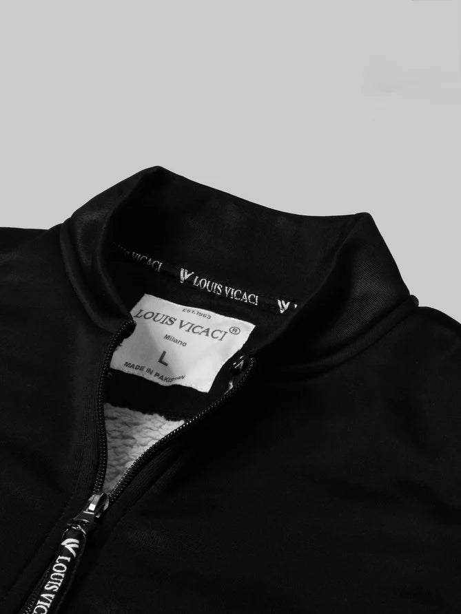 Louis Vicaci Zipper Fur Bomber Jacket For Men-Black-LOC