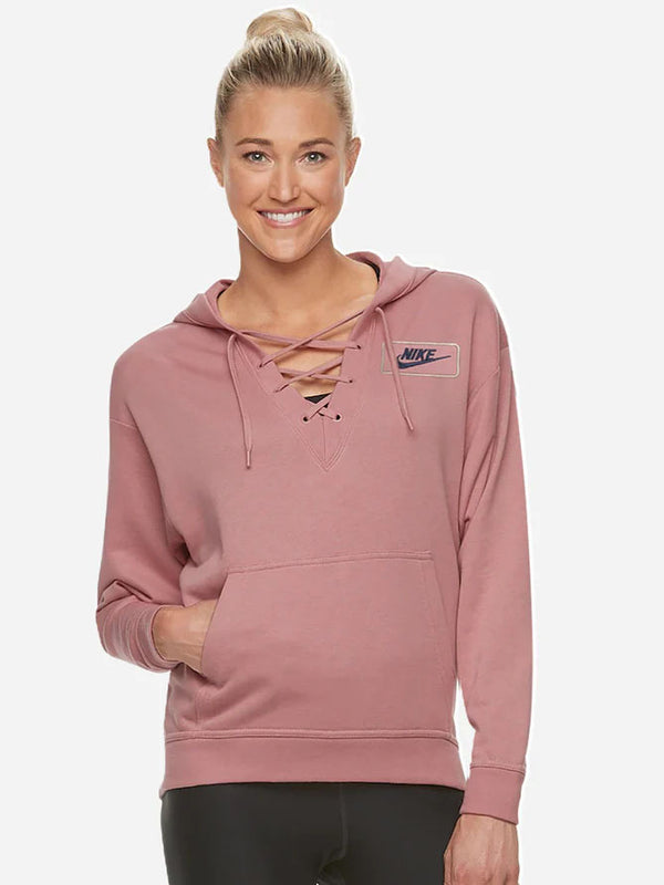 NK Terry Fleece Light Lace Up Hoodie For Ladies-Light Pink-LOC#0W19