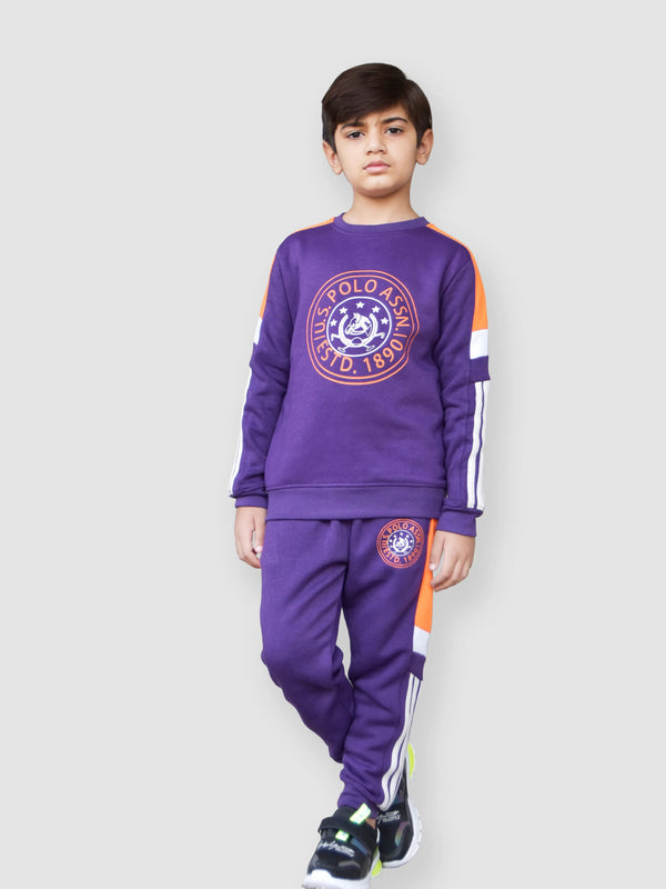 U.S Polo.Assn Fleece Tracksuit For Kids-Purple-LOC#K12