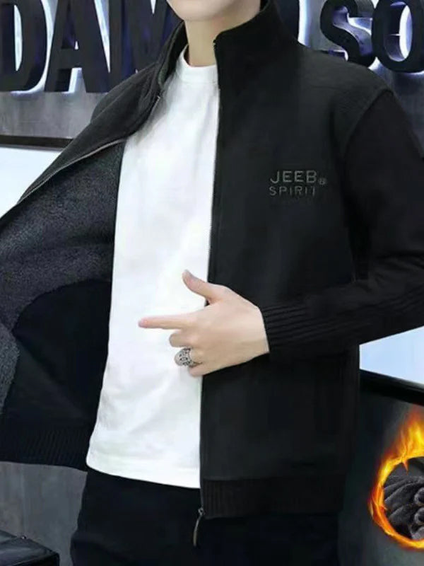 Korean Fashion Velvet Knitted jacket For Men-Rosy Black-LOC#0J06