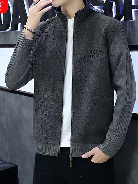 Korean Fashion Velvet Knitted jacket For Men-Grey-LOC#0J08