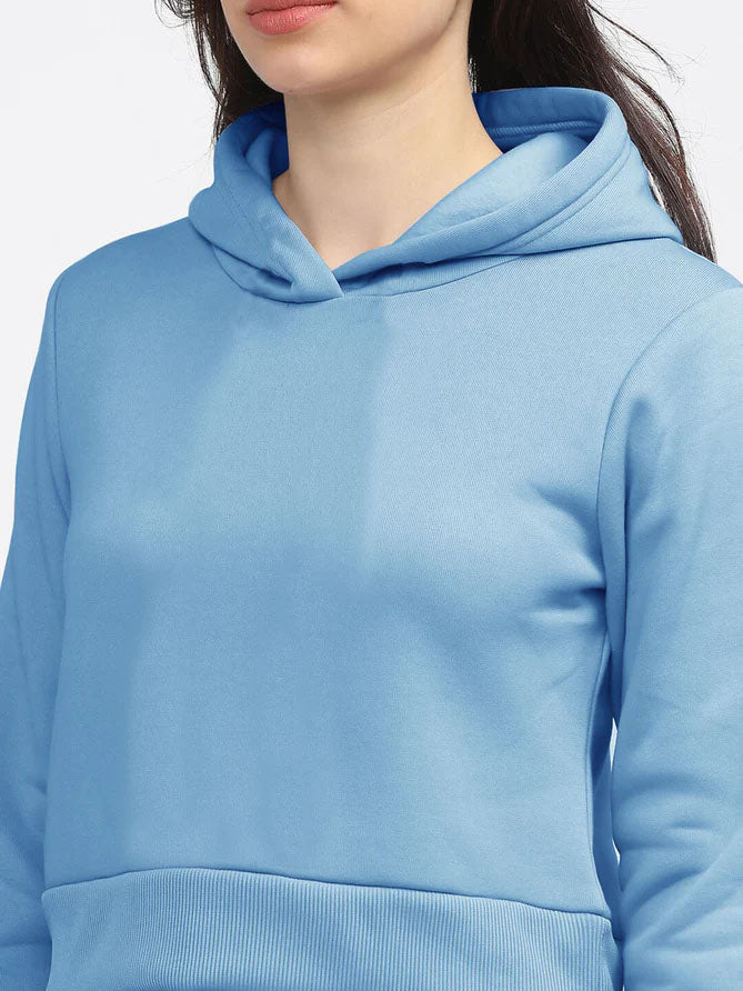 Calliope Fleece Cropped Pullover Hoodie For Ladies-Blue-LOC