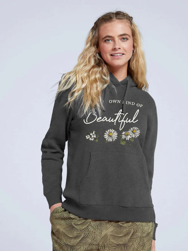 Wound up Fleece Pullover Hoodie For Women-Charcoal Melange-LOC#0W26