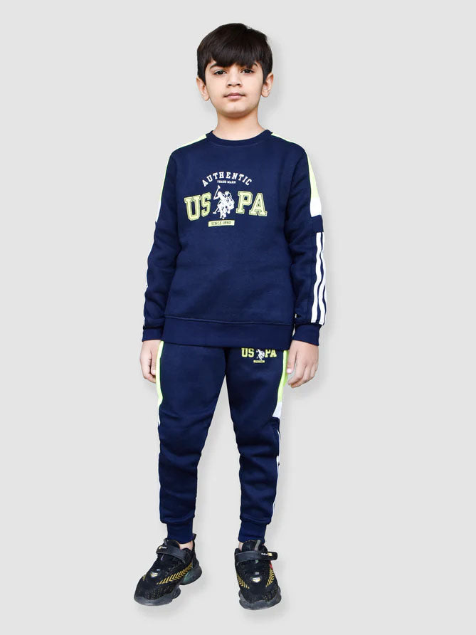 U.S Polo Assn Fleece Tracksuit For Kids-Dark Navy With Parrot-LOC