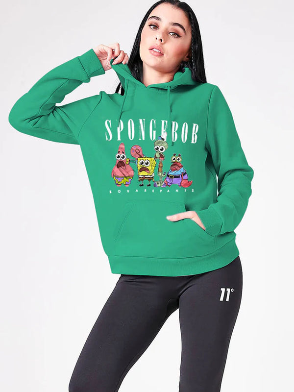Wound up Fleece Pullover Hoodie For Women-Sea Green-LOC#0W29