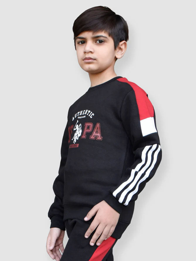 U.S Polo Assn Fleece Tracksuit For Kids-Black With Red-LOC