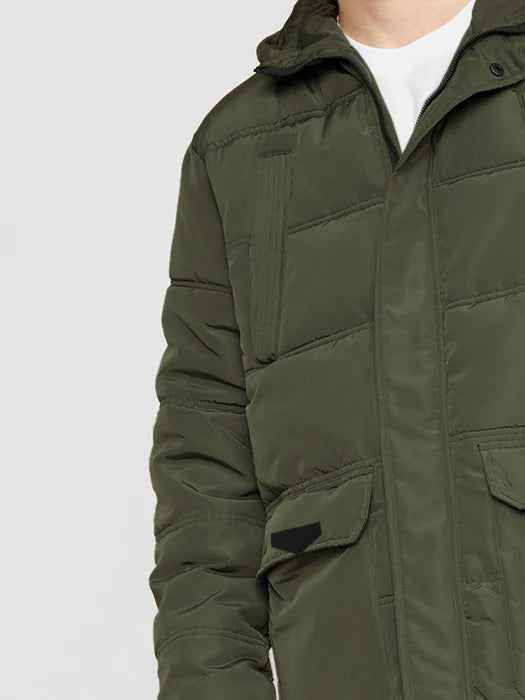 Premium Imported Parachute Long Puffer Jacket-Olive Green-LOC