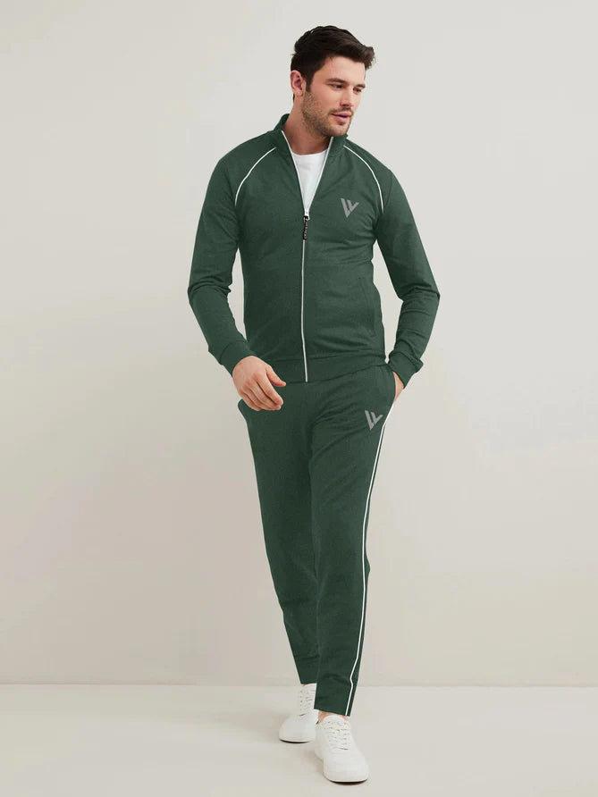 Louis Vicaci Fleece Zipper Tracksuit For Men-Green Melange-LOC