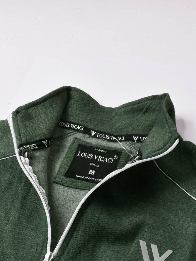 Louis Vicaci Fleece Zipper Tracksuit For Men-Green Melange-LOC