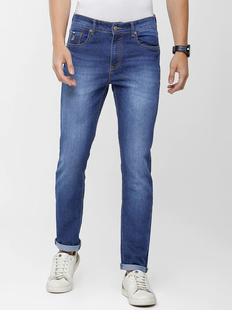 Full Fashion Jeans Faded Stretch Denim For Men-Blue-LOC
