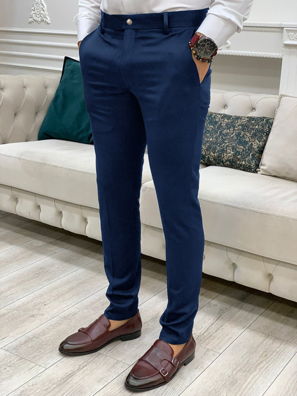 Louis Vicaci Super Stretchy Slim Fit Lycra Pent For Men-Navy Blue-LOC#0PE04