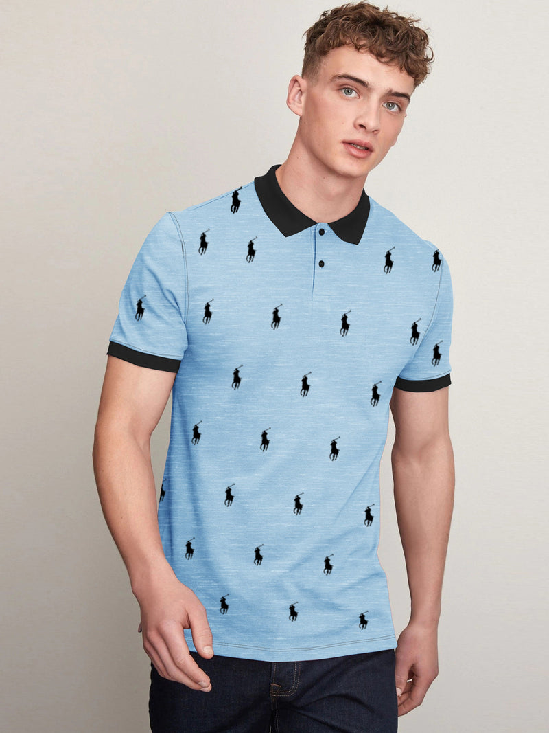 Summer Polo Shirt For Men-Sky Blue Melange-LOC0096