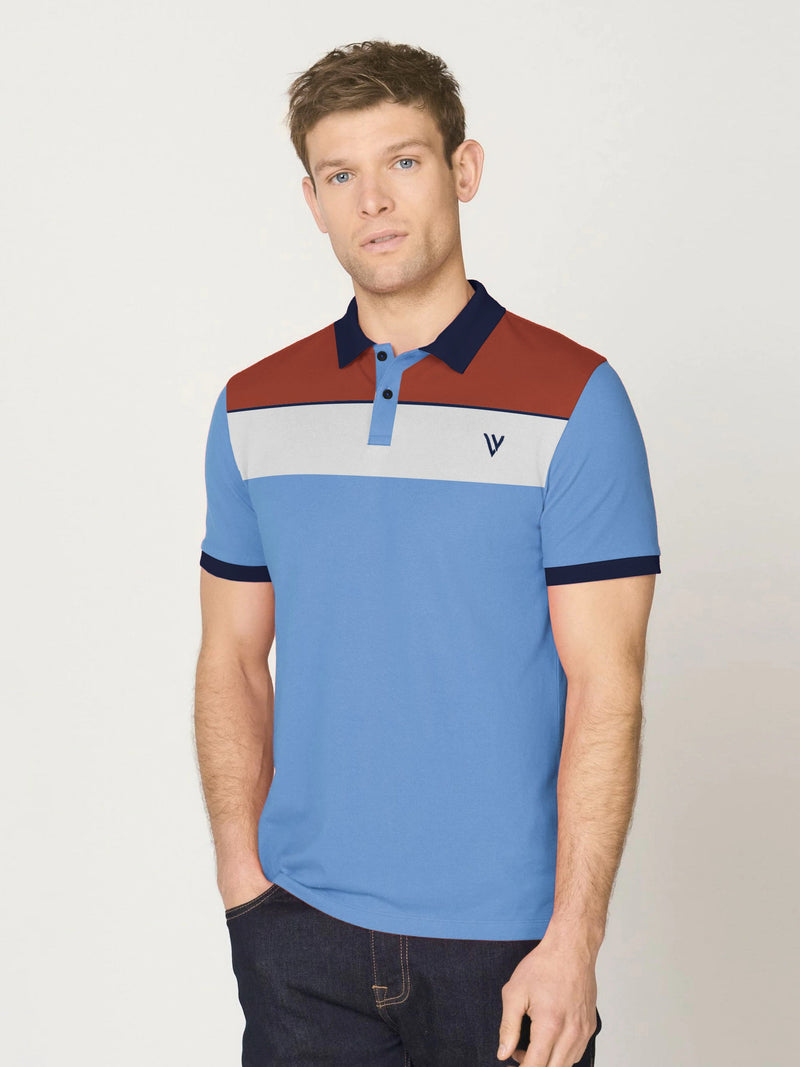 LV Half Sleeve Summer Polo Shirt For Men-Blue With Multi Panel-LOC0067