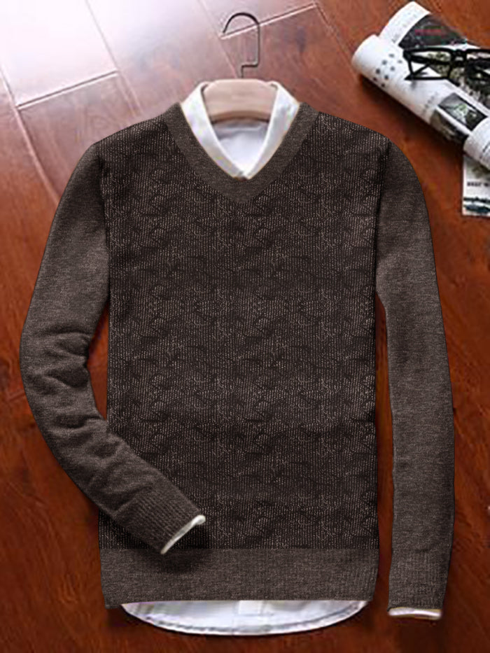 Louis Vicaci Full Sleeve Wool Sweater For Men-Brown Melange-LOC