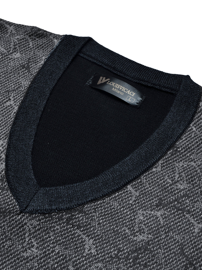 Louis Vicaci Full Sleeve Wool Sweatshirt For Men-Navy Melange with Print-LOC