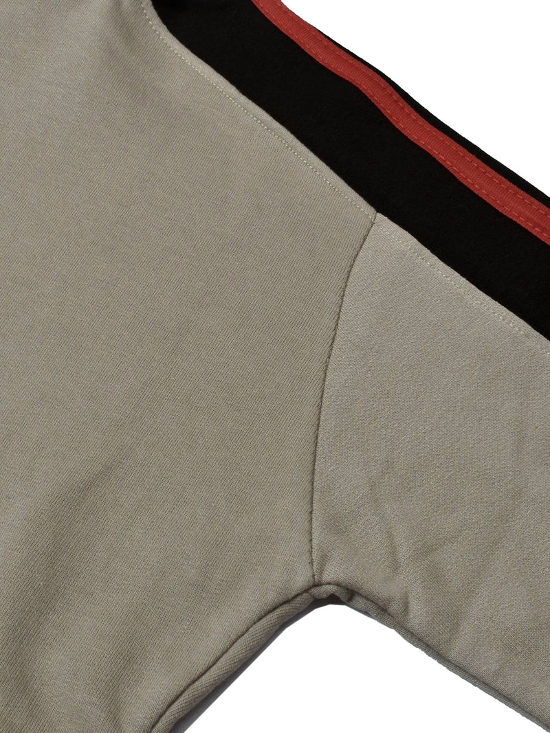 Louis Vicaci Fleece Zipper Tracksuit For Ladies-Dark Wheat with Black & Red Stripe-BR1112