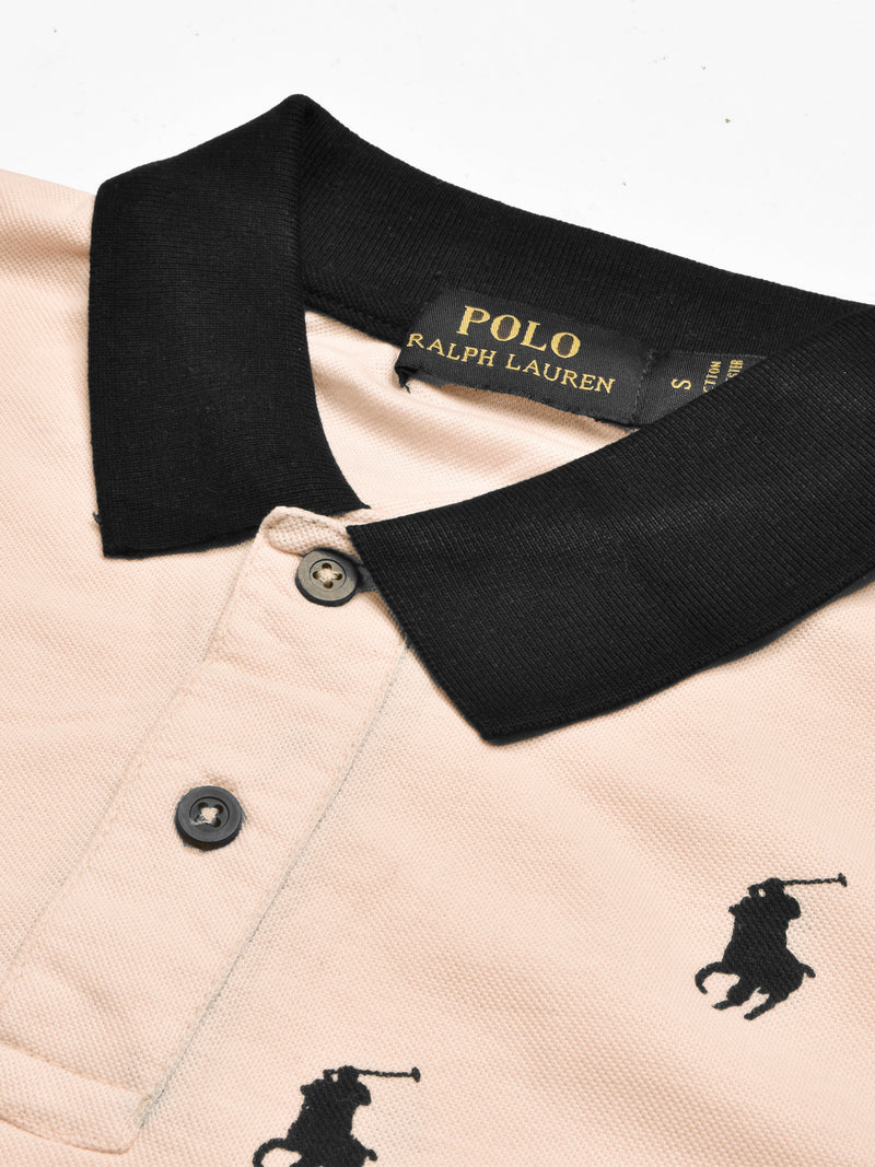 Summer Polo Shirt For Men-Peach with Allover Print-LOC0047