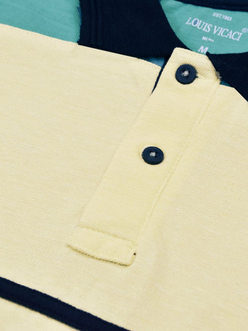 Summer Polo Shirt For Men-Navy With Light Yellow & Cyan Blue-LOC005