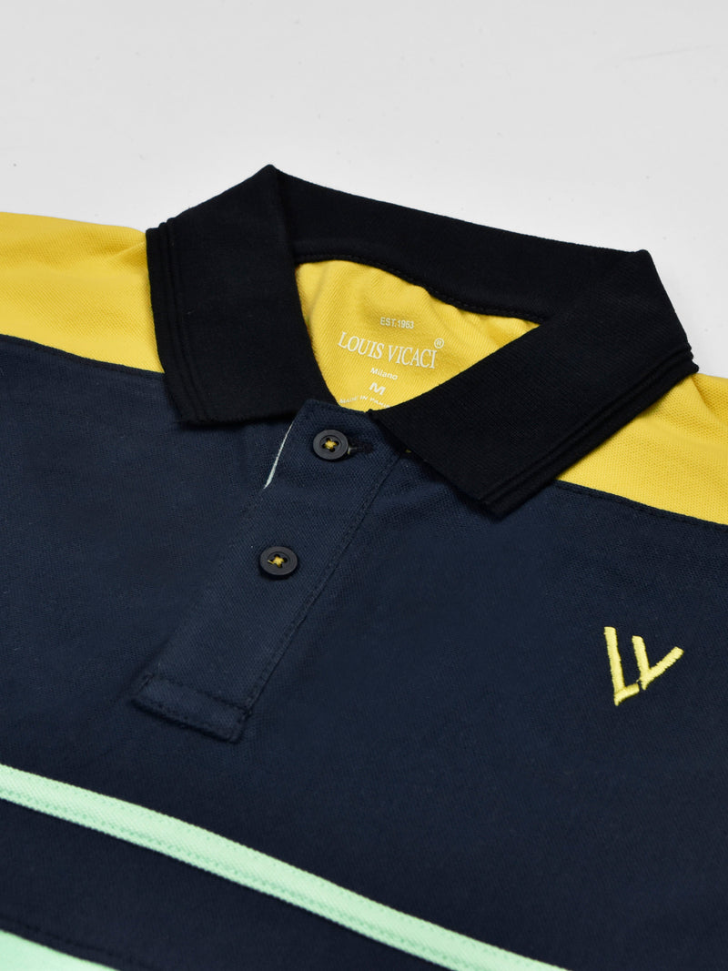 Louis Vicaci Polo Shirt For Men-Cyan Green With Navy & Yellow-LOC003
