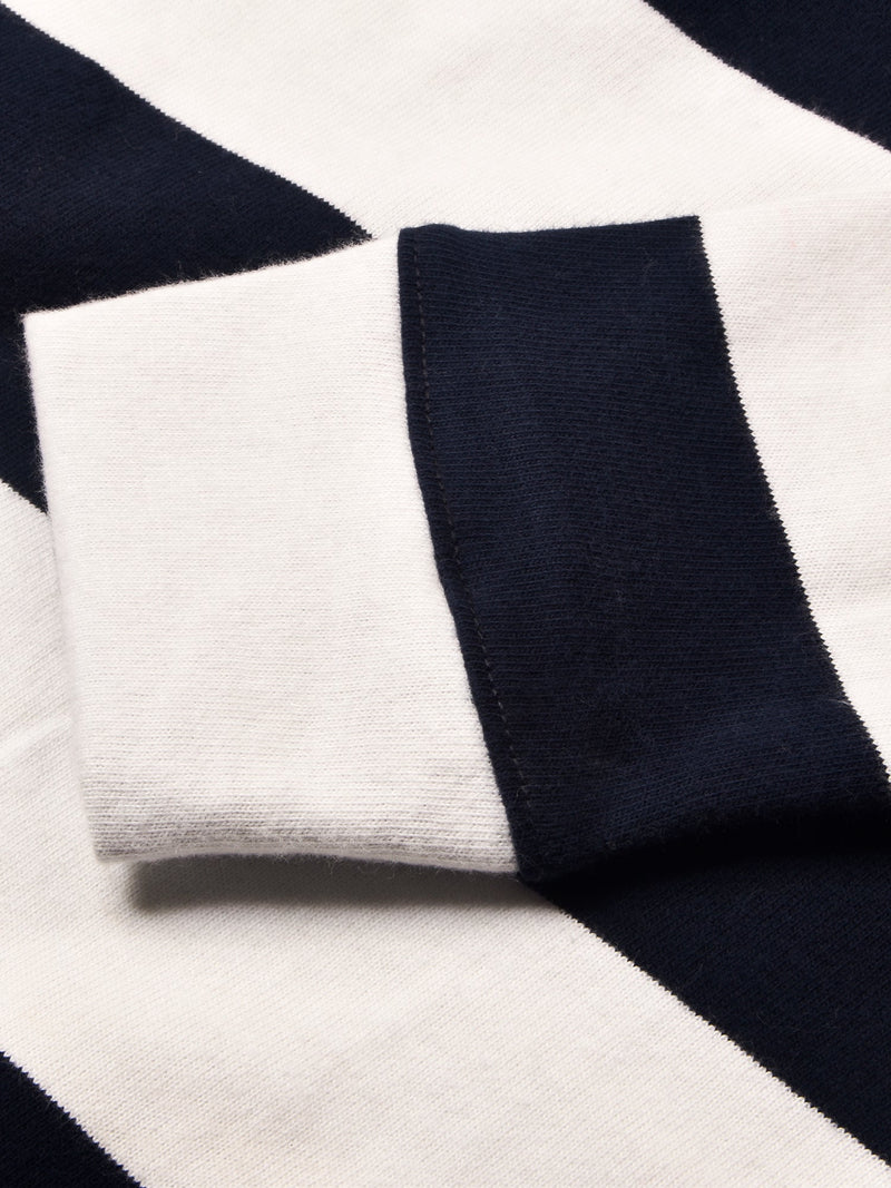 Louis Vicaci Long Sleeve Polo Shirt For Men-White & Navy Stripe-LOC00161