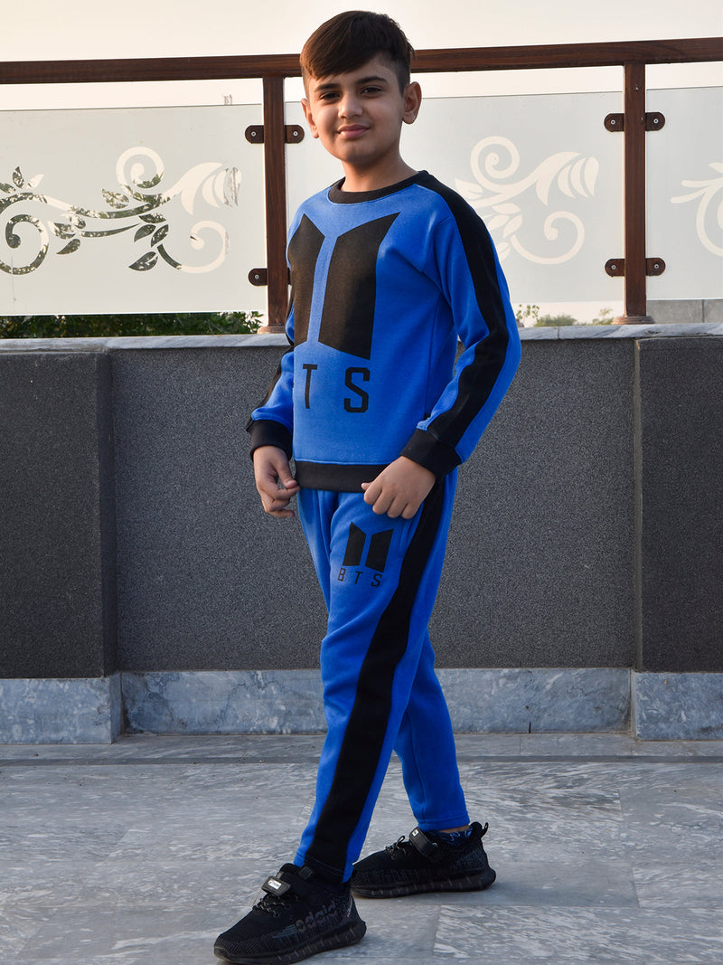 BTS Fleece Tracksuit For Kids-Dark Blue with Black-BR878