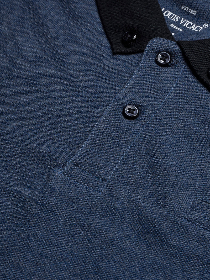 LV Summer Polo Shirt For Men-Dark Blue Melange with Navy-LOC002