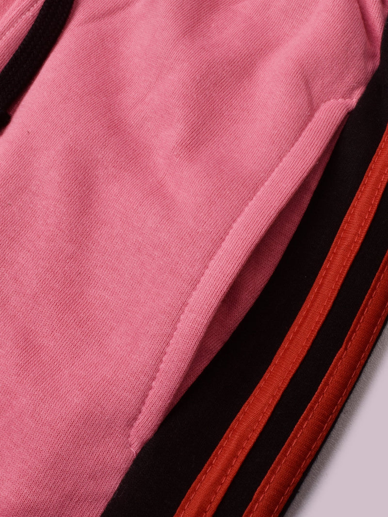 Louis Vicaci Fleece Zipper Tracksuit For Ladies-Pink with Black Stripe-BR367